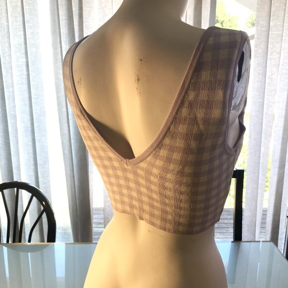 Zara Lavender and White Checker Sleeveless Super Stretchy Crop Top Size M - Picture 3 of 4
